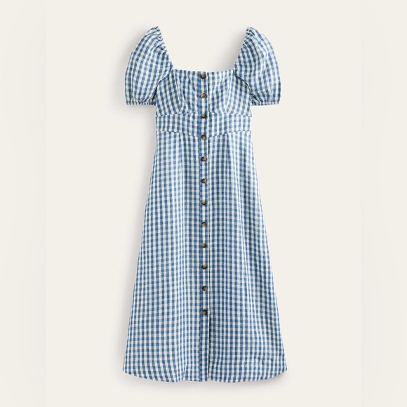 Boden Square Neck 100% Linen Midi Dress Size US 8 - Picture 2 of 11